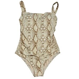 NWT Kona Sol Square Neck Ruched One Piece Swimsuit Snakeskin Size Medium 8-10
